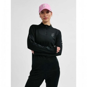 Hummel Active Pl Half Zip T-shirt Dam Svarta | 266307-655