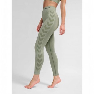 Hummel Ci Seamless Mid Waist Strumpbyxor Dam Gröna | 283845-087