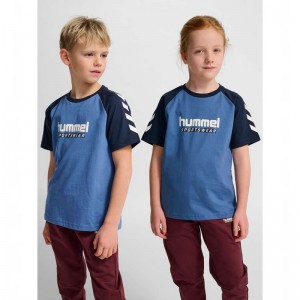 Hummel Jr Logo S/S T-shirt Barn Blå | 389133-191