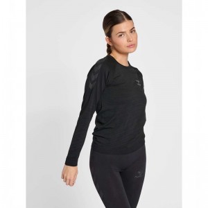 Hummel Ongrid Seamless L/S Wo T-shirt Dam Svarta | 017875-608