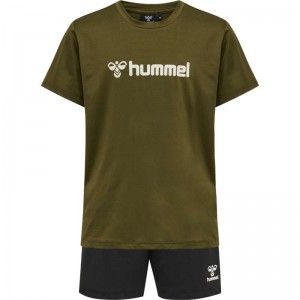 Hummel Plag Shorts Set Barn Olivgröna | 255260-092