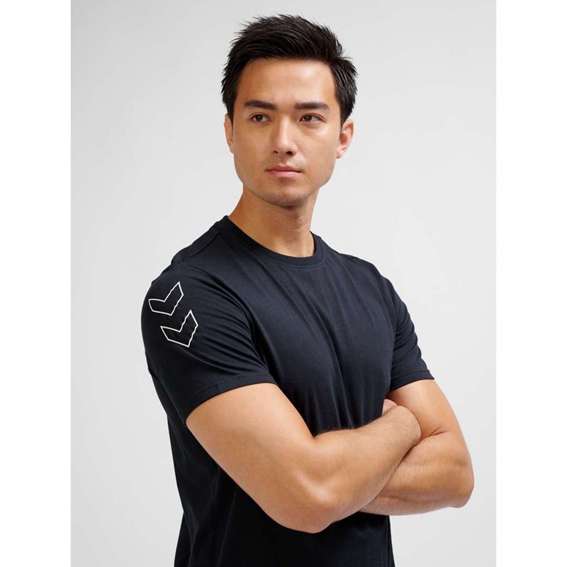 Hummel Elemental Chevron Cotton T-shirt Herr Svarta | 152104-089