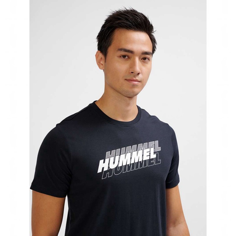 Hummel Graphic Triple Logo Cotton T-shirt Herr Svarta | 135989-960