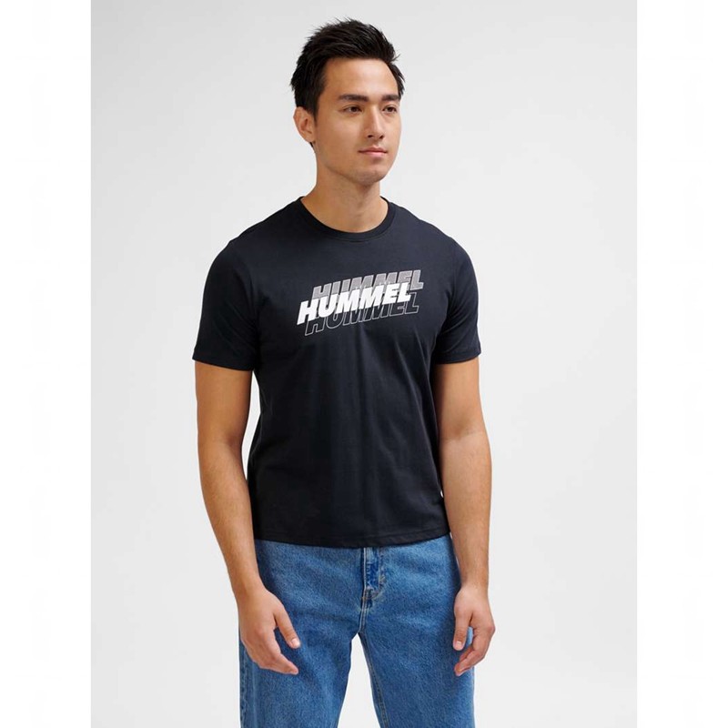 Hummel Graphic Triple Logo Cotton T-shirt Herr Svarta | 135989-960