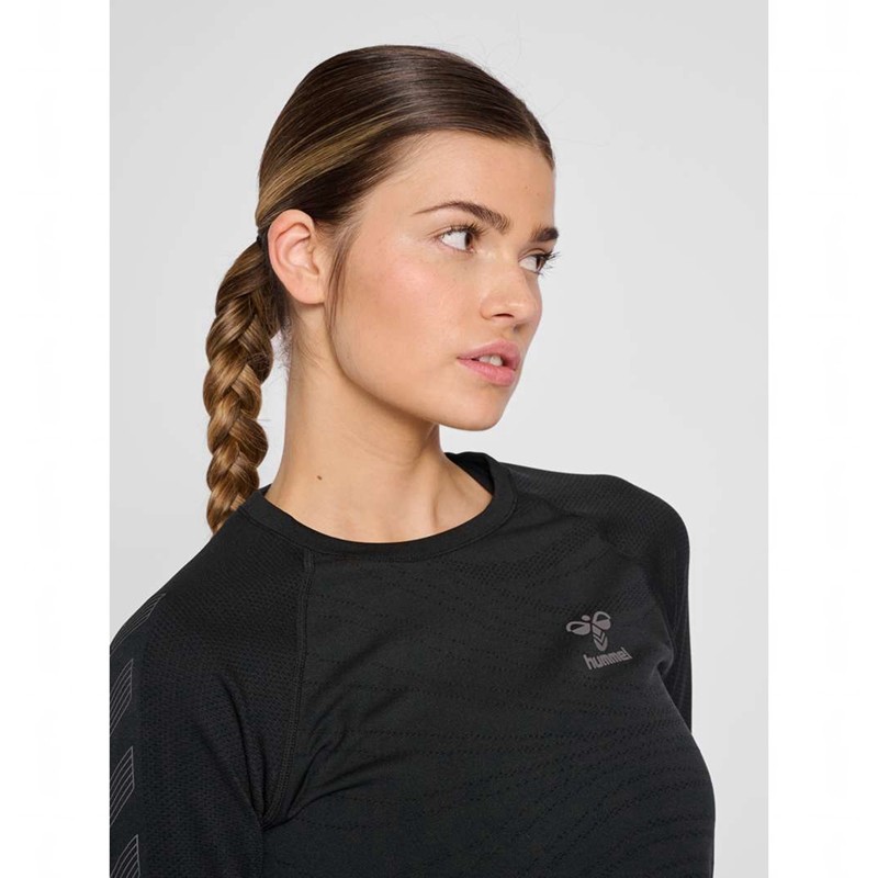 Hummel Ongrid Seamless L/S Wo T-shirt Dam Svarta | 017875-608