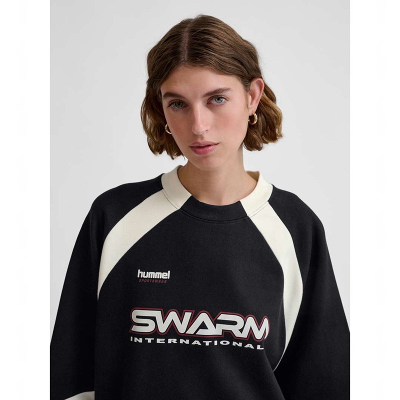 Hummel Oversized Crew Sportswear Swarm Tröjor Dam Svarta | 653249-146