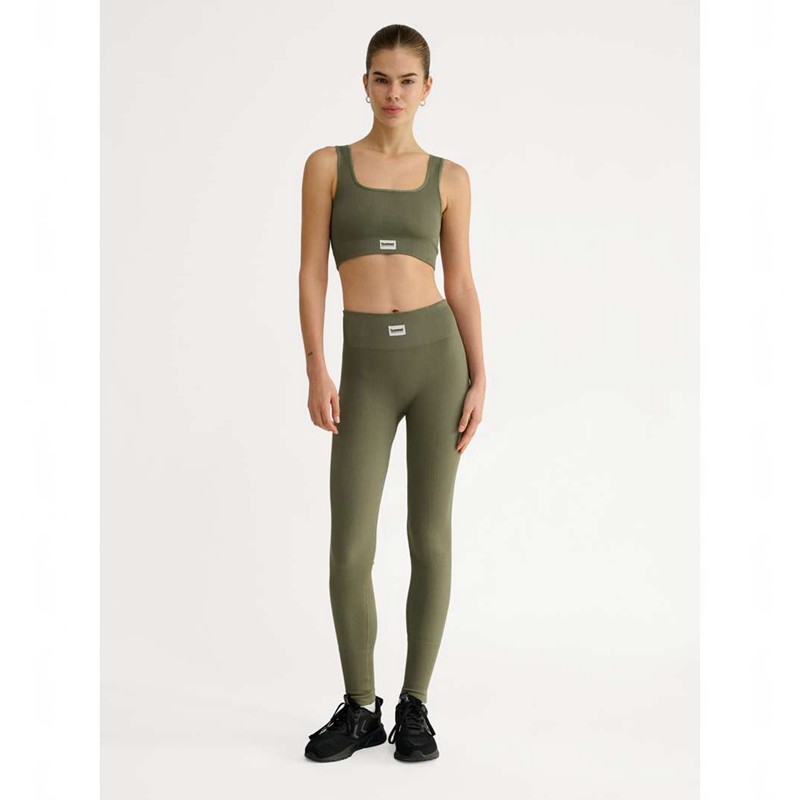 Hummel Pulse Seamless Rib T-shirt Dam Olivgröna | 826708-049