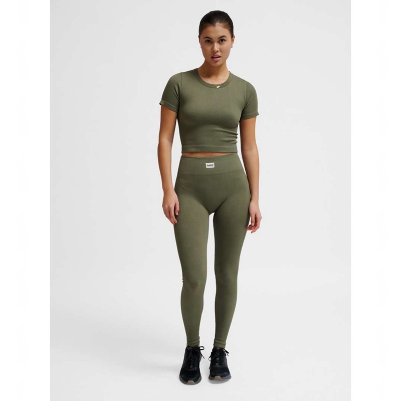 Hummel Pulse Seamless Rib W S/S T-shirt Dam Olivgröna | 570905-440
